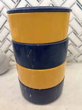 Vintage Fiesta Ware Kitchen Kraft Stacking Refrigerator Bowl Set Kobalt Blue Lid