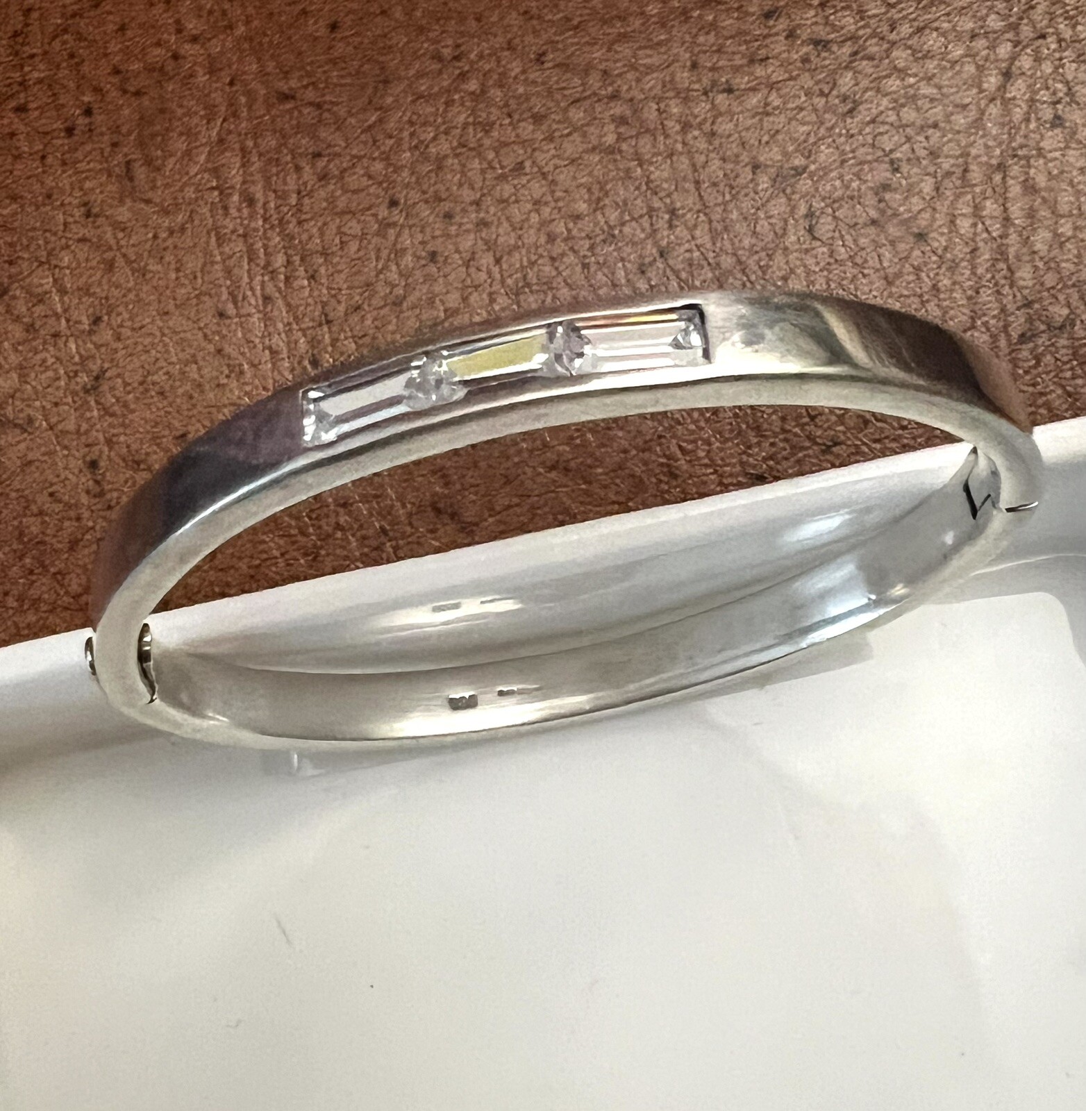 925 Solid Sterling silver Oval hinged Bangle Hall… - image 10