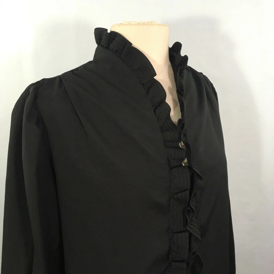 Rhoda Lee RL Vintage 70's Black Victorian Style Blouse, Ruffle front & Neck, 38 - Image 3 of 4