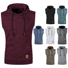 Men Hooded Tank Top Dry Fit Muscle Hoodie Sweatshirts Sleeveless Vest Activewear