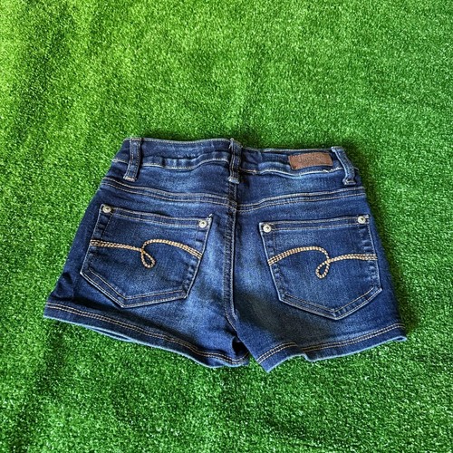 Justice Premium Jeans Dark Wash Distressed Fade Heart Logo Jeans Shorts Size 10S - Picture 8 of 12