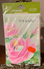 Vintage 80s Rousana Its a GIRL Birth Baby Announcement Card Envelope Sealed