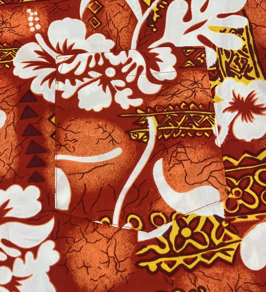 Camisa grande Kennington LTD California para hombre naranja/blanco manga corta con botones Foto 3 de 4