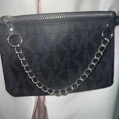 Michael Kors MK Fanny Pack Belt With Pull Chain, Black/Grey/Silver  **SMALL**