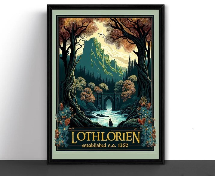Lord of the Rings LOTR Lothlorien J.R.R. Tolkien Art Print Travel Poster