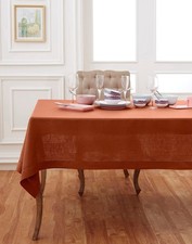 Solino Home 100 Linen Tablecloth Cinnamon, Classic Hemstitch 60 x 90 in Li...