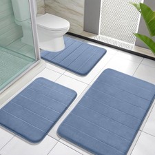 3-Pc Memory Foam Bath Mat Set, Soft Absorbent Quick Dry Rug, Non Slip
