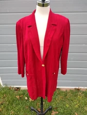 Ming Wang Textured Knit Acrylic Blend Jacket Cardigan Size XL Red Career