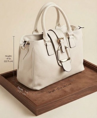 Elegant Pebbled Cream Satchel Handbag with Horse-Bit Buckle