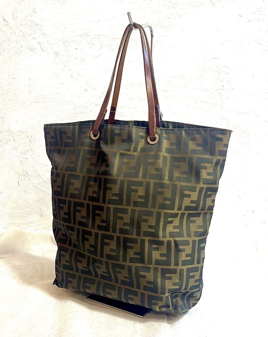 Fendi Zucca Jacquard Brown Leather Tote Bag Handbag Made in Japan