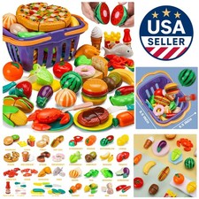 Colorful 42 pcs Cutting Food Set with Storage Basket Perfect Pretend Play Gift
