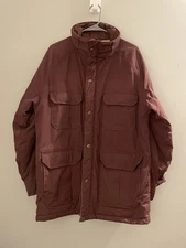 Vtg Woolrich Chore Coat Insulated Burgundy Brown Warm Winter Parka Barn Coat