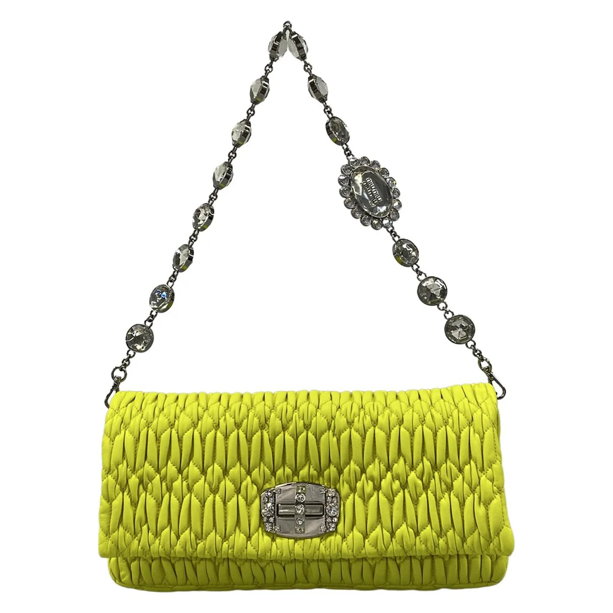 レア商品 miu miuイエローの穴あきデザインショルダーバッグ miumiu Miu Crystal/Matelasse RP0233 Yellow Leather Shoulder Bag | eBay