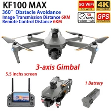 KF100 MAX Drone GPS WIFI FPV 6KM 3-axis Gimbal 4K Camera 360° Obstacle Avoidance