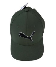NWT PUMA Stretch Fit Adult Baseball Cap Hat Olive Size S/M Black Logo