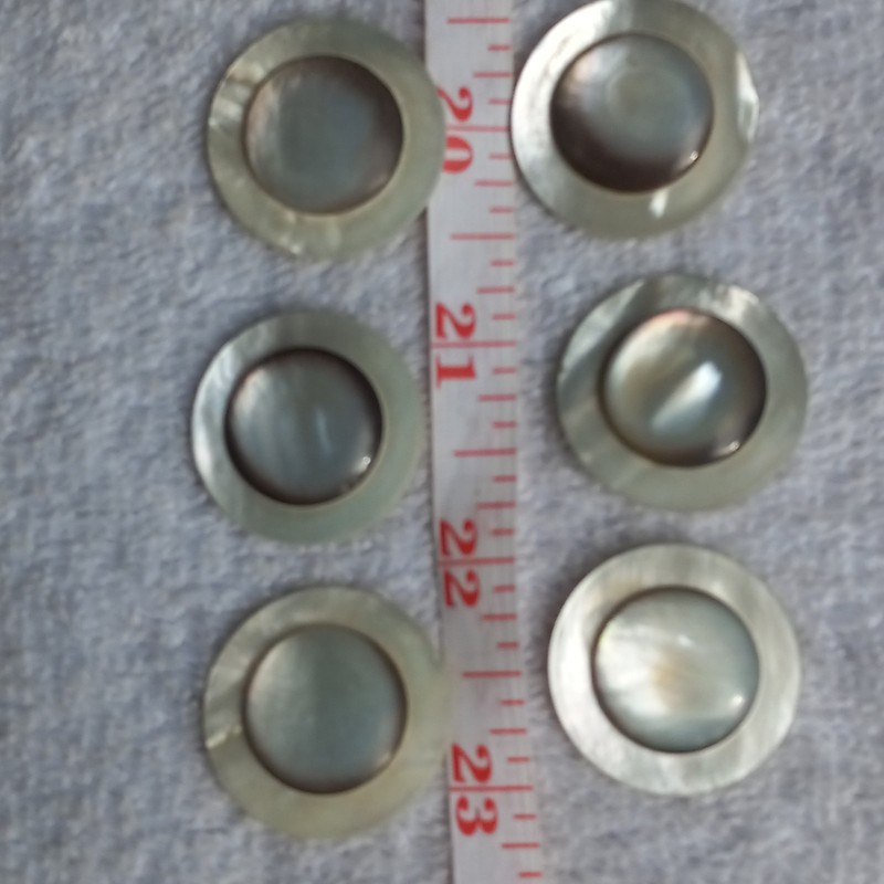 6 Vtg/Antq Mother of Pearl Buttons 1 1/8" Smoky Gray Ringed Dome Center Shank