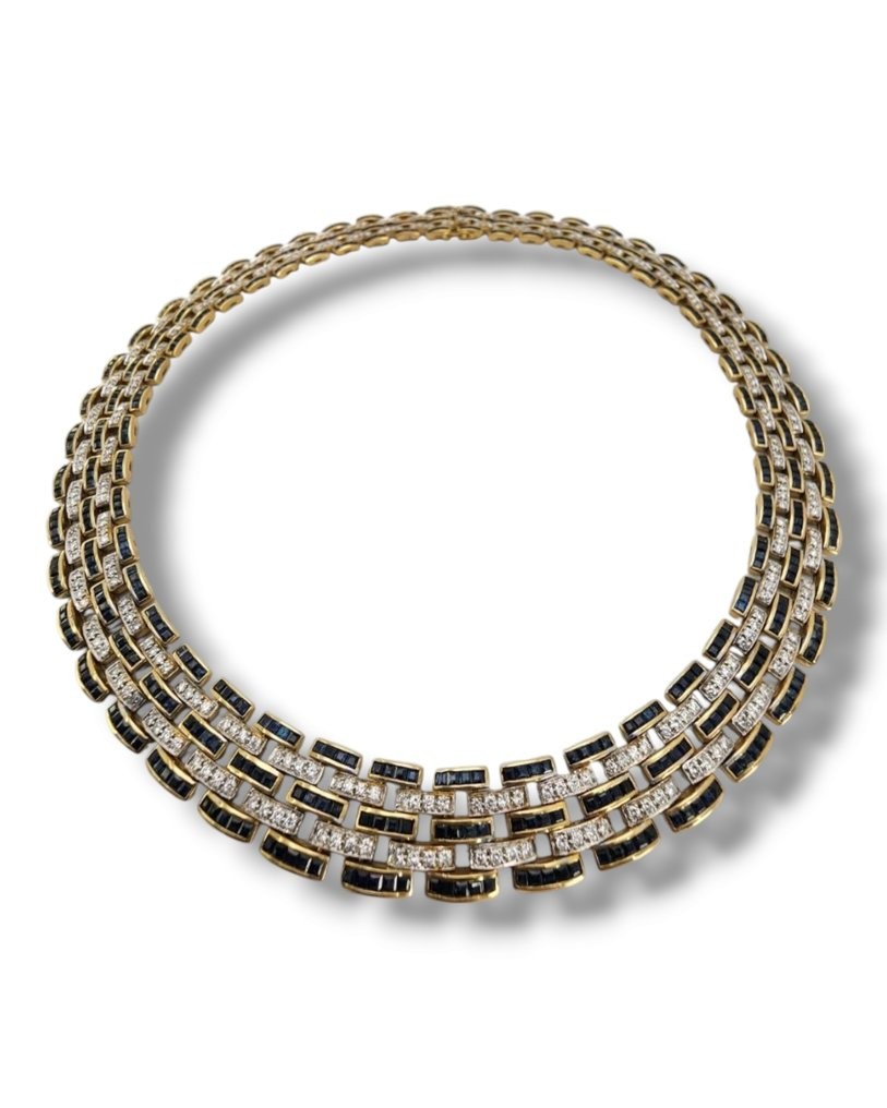 Necklace - 18 kt. Yellow gold, Amazing 18K Gold Diamond &Sapphire Womens image 5
