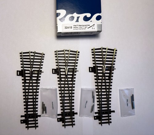 3x Tillig 83323 TT , EW 1 Weiche rechts, 15° + 1x Roco Antrieb rechts 32419 NEU | Zustand: Neu