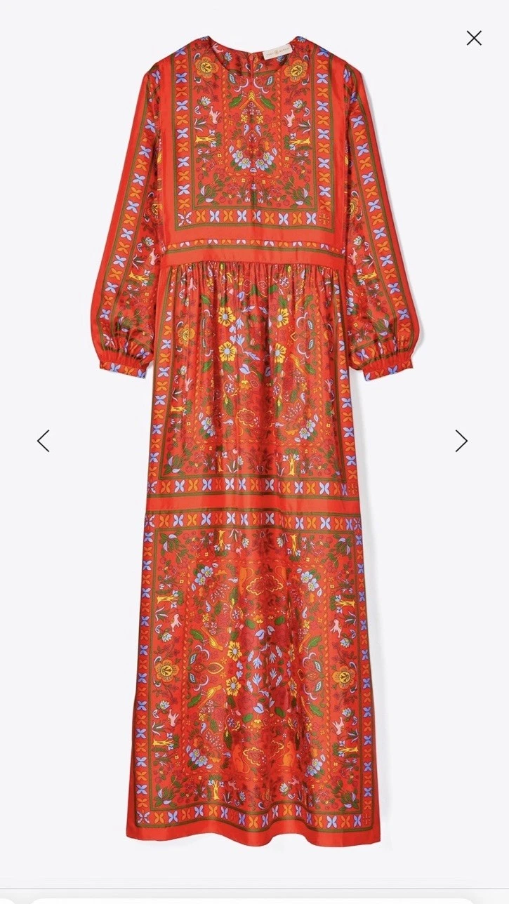 Abito sciarpa seta Tory Burch rosso arte popolare 4 vibranti raro indossato una volta
