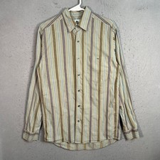 Lacoste Mens Size 38 Striped Button-Up Shirt Beige Long Sleeve