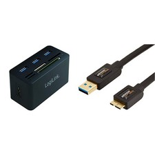 LogiLink compatible Hub USB 3.0 avec lecteur de carte All-in-One, noir Single