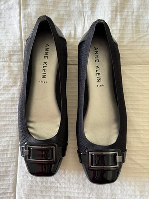 Anne Klein Memory Foam Black Buckle Flats Square Toe Women's 9.5 M