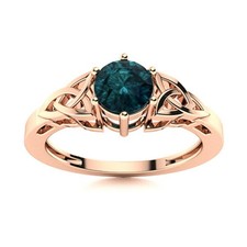 925 Sterling Silver Rose Plated Solitaire Round London Blue Topaz Celtic Ring
