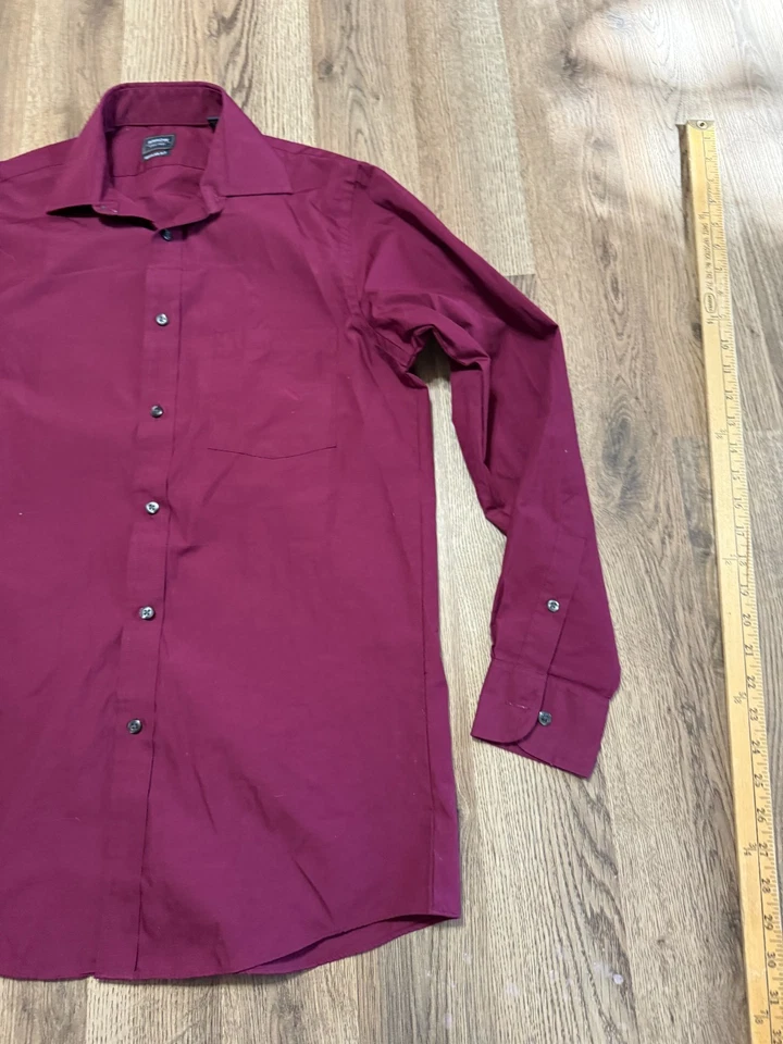 Arrow Shirt, Men's 14-14.5 32/33, Red, Long Sleeve Button Up Regular Fit - Image 4 of 4