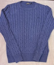 Polo Ralph Lauren Sweater Small Blue Cable Knit Cotton Pony Logo