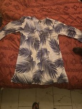 Flowy Summer Dress Blue White Knee Length Long Sleeve Wrinkle Free. M. Women