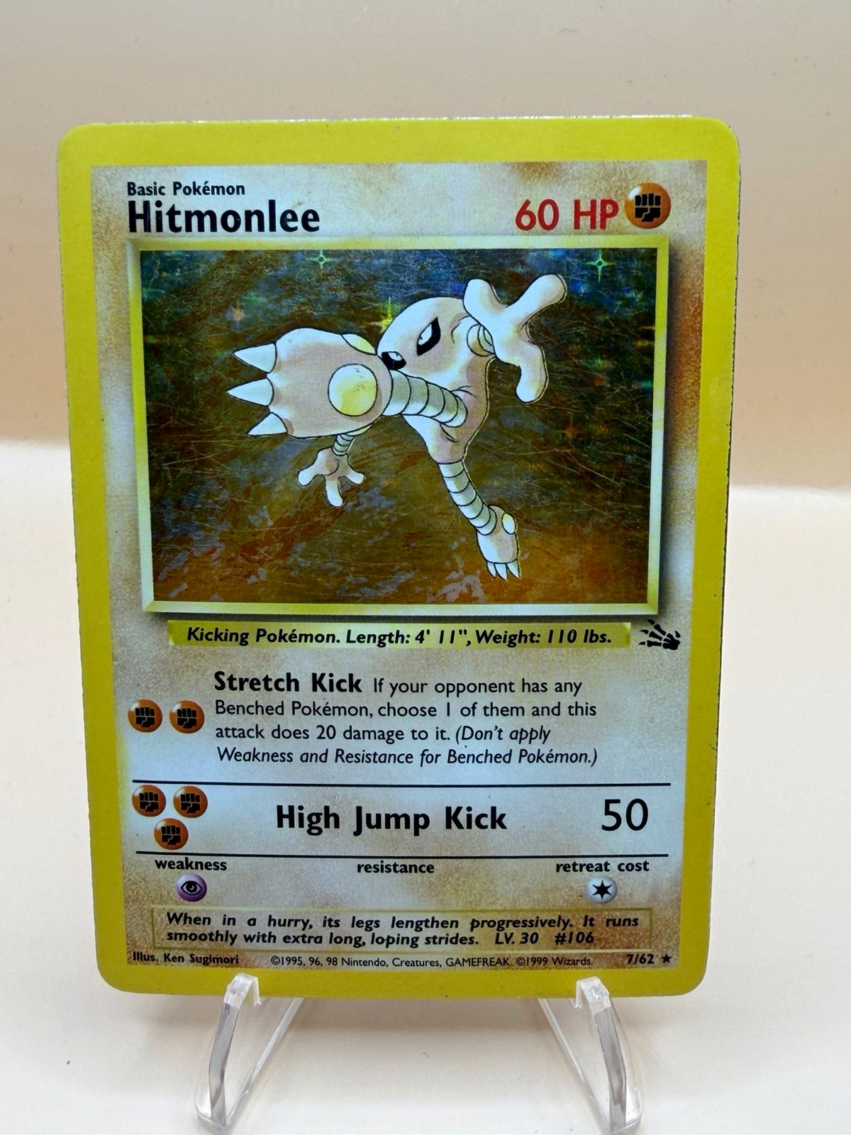 Wizards Pokémon TCG Hitmonlee 7/62 Fossil Holo Rare English 1st Edition 1999