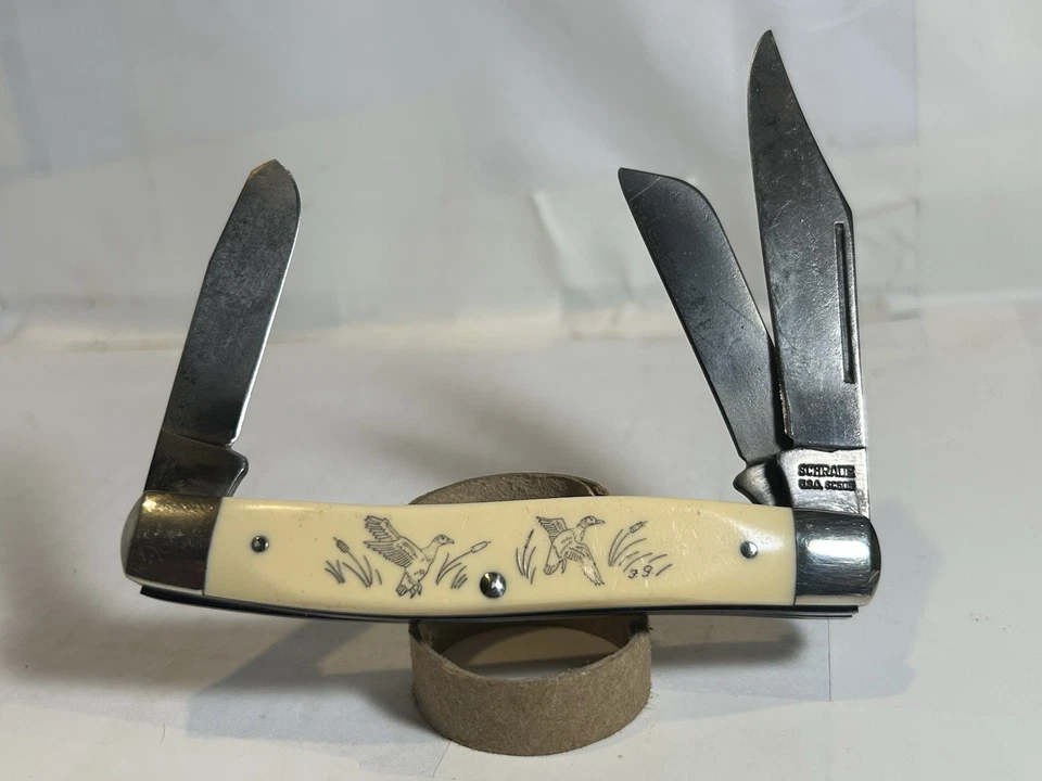 CUCHILLOS DE COLECCIÓN 82 SCHRADE USA SC505 PATOS CAZA SCRIMSHAW GANADERO Foto 2 de 4