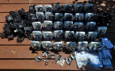 QTY: 30 Plantronics CS70NC Wireless Headsets, Bases & Chargers & Voyager 500A