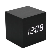 Wooden Alarm Clock - Mini Cube LED Digital Clock with Time/Date/Temperature