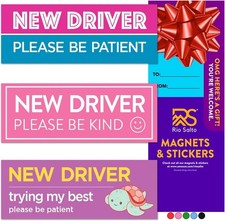Please Be Patient Student Driver Magnet 3-Pack, Large Reflective Bumper Car Magn