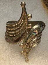Vintage Hecho En Mexico Alpaca Silver Cuff Bracelet with Crushed Abalone Shell Inlay — listing 2