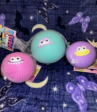 ORB TOYS Curiosities FUNNY FACE BALLS Purple, Teal, Pink Viral Squishy Lot Of 3
