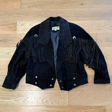 Vintage Leather Suede Black Fringe Tassel Concho Jacket Western Women s Medium