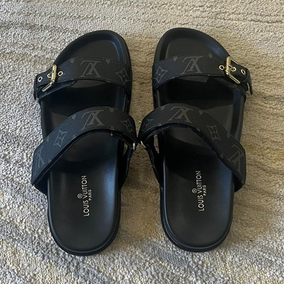 Life Stride Black Logo Slide Sandals, Women's Flat Sandals Sizes 8, 9, 10, 11