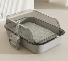 Semi Enclosed Cat Litter Box High Sided Splashproof Tray Kitten Toilet Indoor