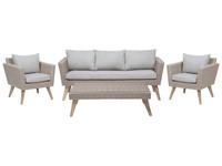 5-Sitzer Lounge Set 4-Teilig Rattan Braun Auflagen Grau Modern Vittoria Xl