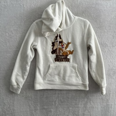 Disney Kids Sweater White Medium Chip And Dale Embroidered Long Sleeve Hoodie