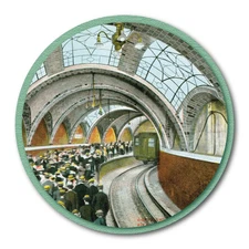 Courtside Market City Hall Loop Station NYC Postcard Circular Wood Decor