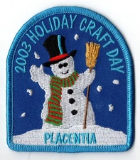 Patch Holiday Craft Day 2003 Placentia, CA Girl Scouts GSC Snowman Winter 3x3"