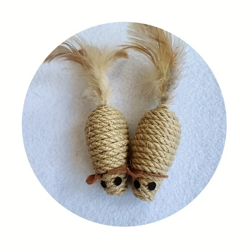 2pcs Sisal Mouse Cat Toys Interactive Plush Chew Play Set Cats Plush Toys - NEW