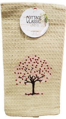1 (one) Jumbo Embroidered Kitchen Tea Towel (16''x28'') CHERRY BLOSSOM TREE, CCL