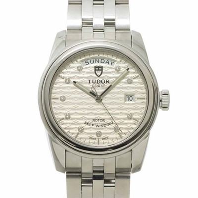TUDOR Glamour Date Day 56000 Automatic Diamond Silver Dial Mens Watch 90318106