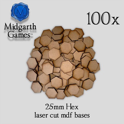 100x Hex 25mm 1 Inch MDF Miniature Bases Warhammer Laser Cut 40K FAST SHIPPING
