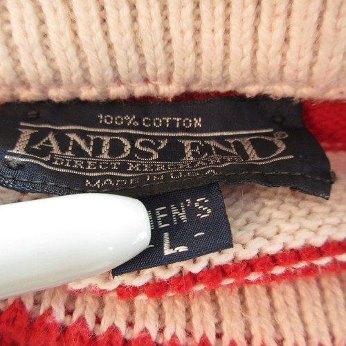 Lands End Vintage Sweater Mens Large Striped Red White USA Made July 4th Waldo - Picture 2 of 8
