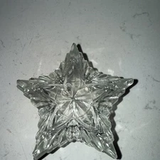 Vintage Star Shaped Crystal Clear Glass Trinket Candy Jewelry Box Dish w/Lid USA